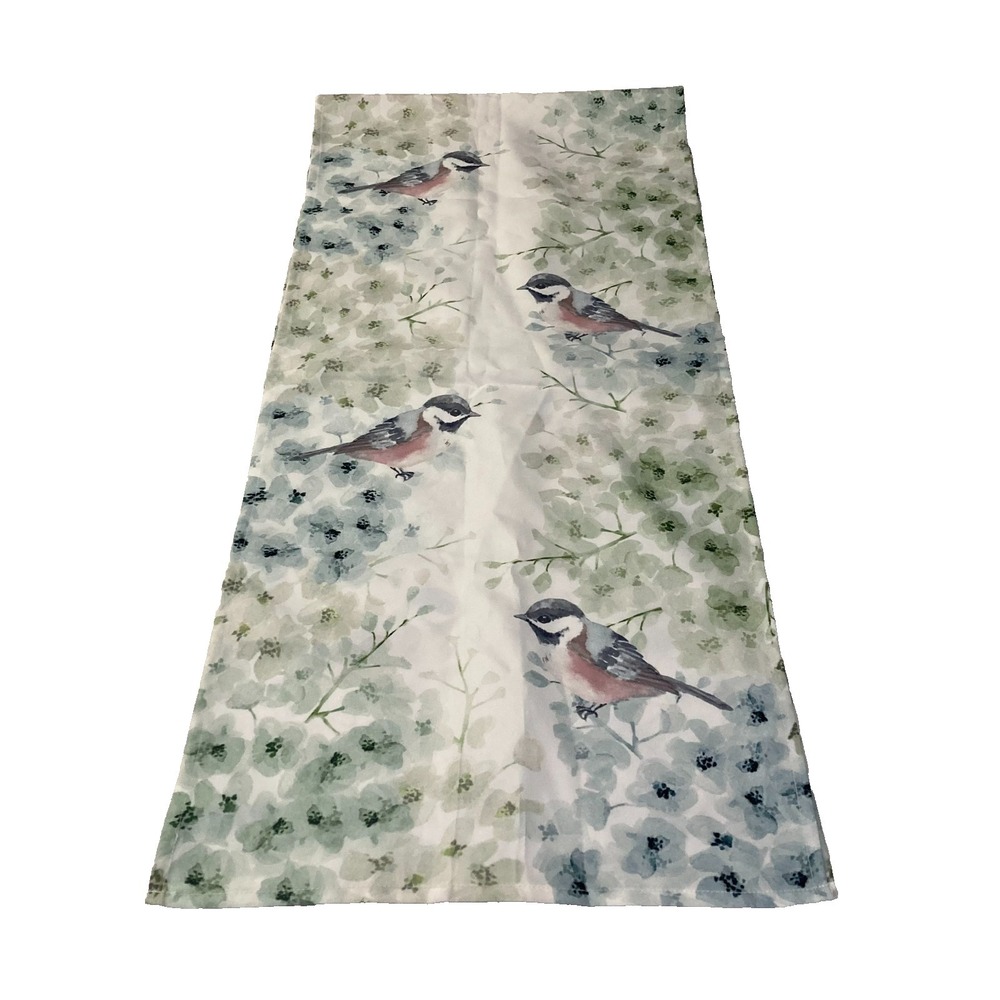Living Quarters Chickadee Table Runner Watercolor Floral White Blue 15" x 36" - Picture 2 of 10